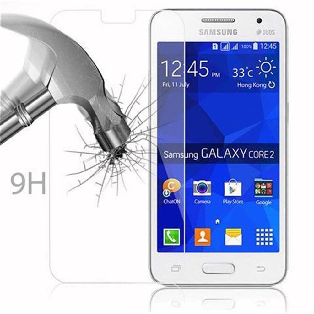 Cadorabo Panzer Folie für Samsung Galaxy CORE 2 - Schutzfolie in KRISTALL KLAR - Gehärtetes (Tempered) Display-Schutzglas in 9H Härte mit 3D Touch