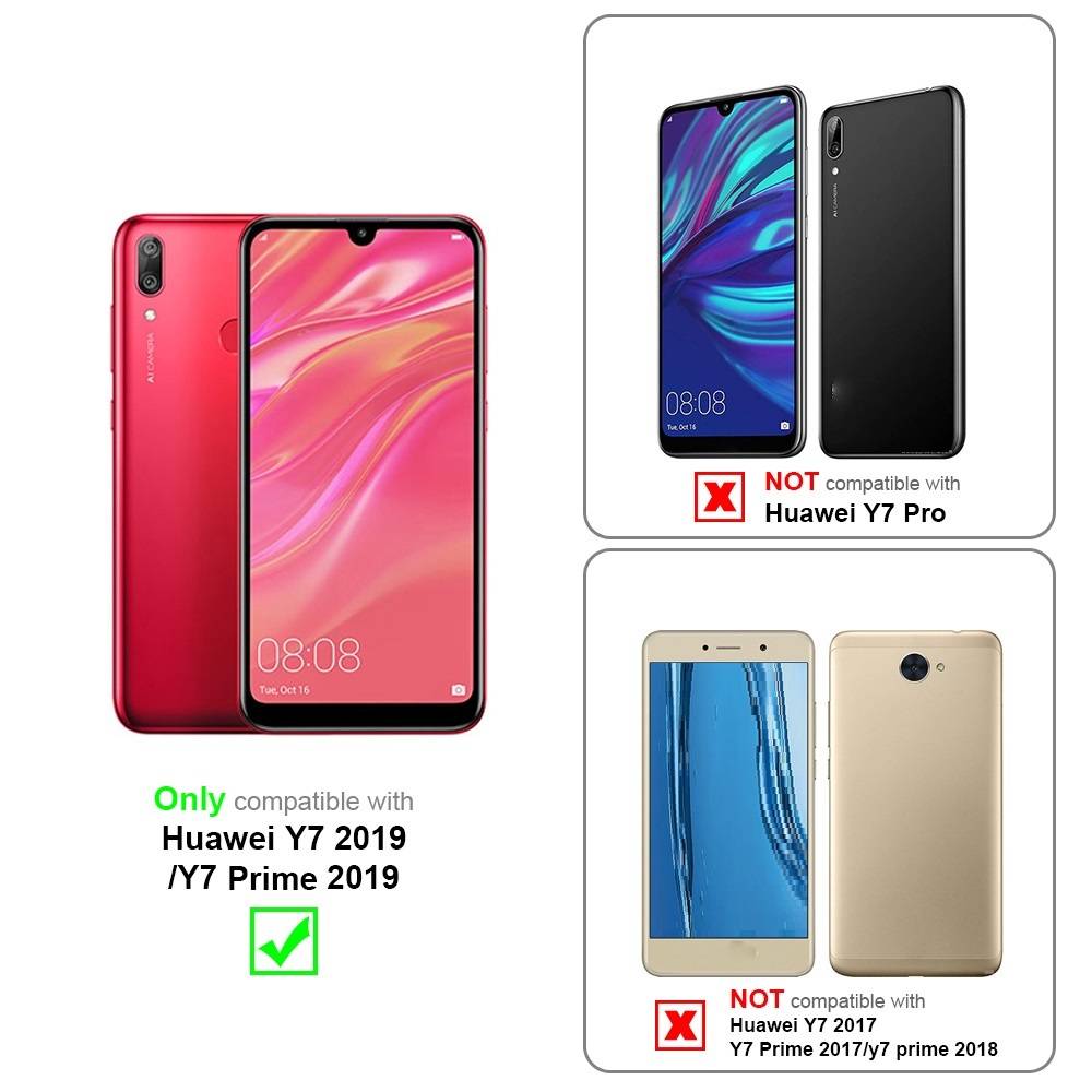 Cadorabo 3x Panzer Folie für Huawei Y7 2019 Schutzfolie in Transparent Folie Tempered Display-Schutzglas