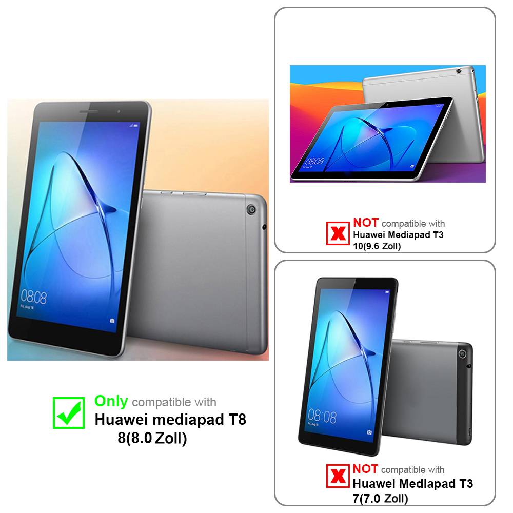 Cadorabo 3x Panzer Folie für Huawei MediaPad T3 8 (8.0" Zoll) in Transparent Tablet Schutzfolie Tempered