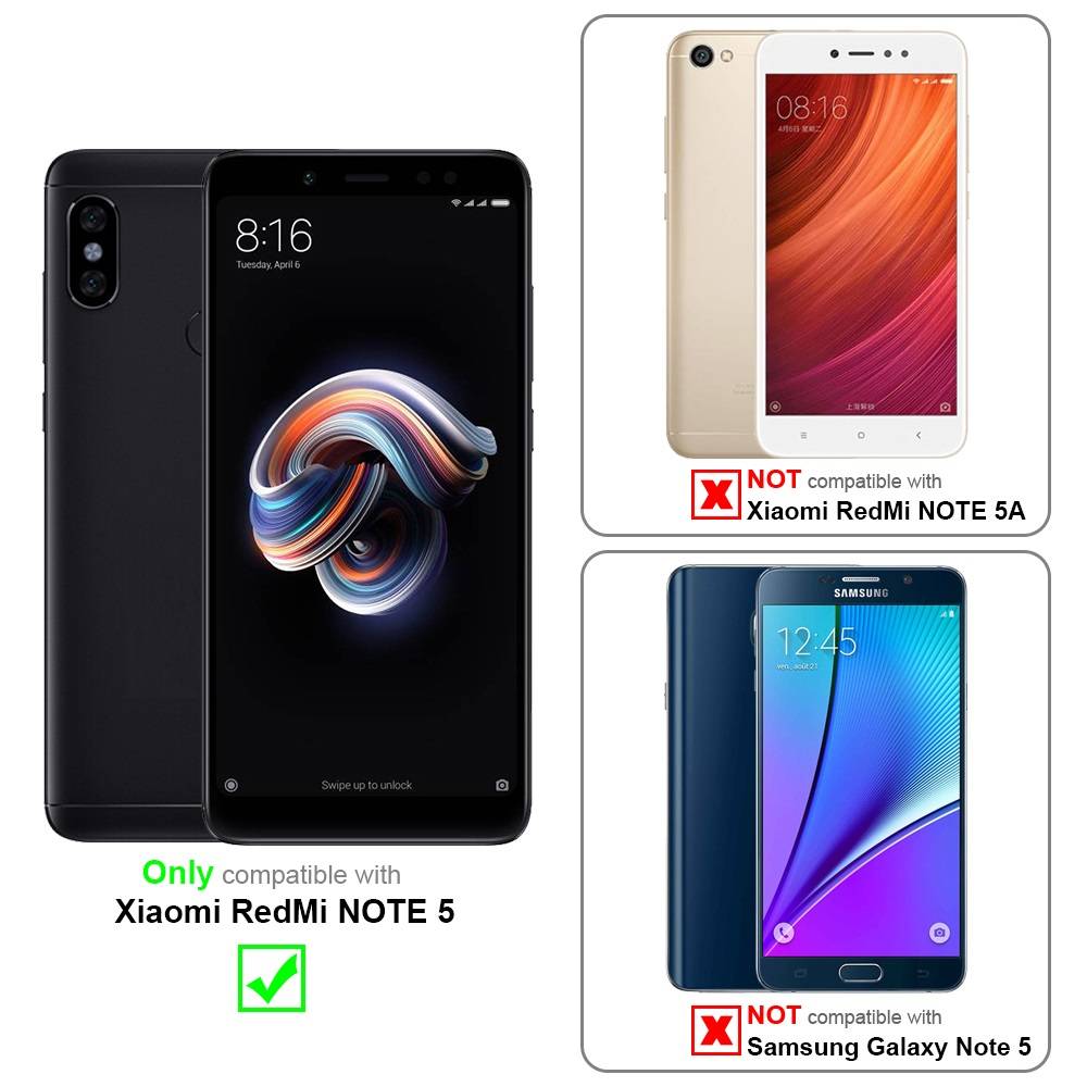 Cadorabo Panzerfolie für Xiaomi RedMi NOTE 5 Schutzfolie in Schwarz Vollbild Folie Tempered Display Schutzglas