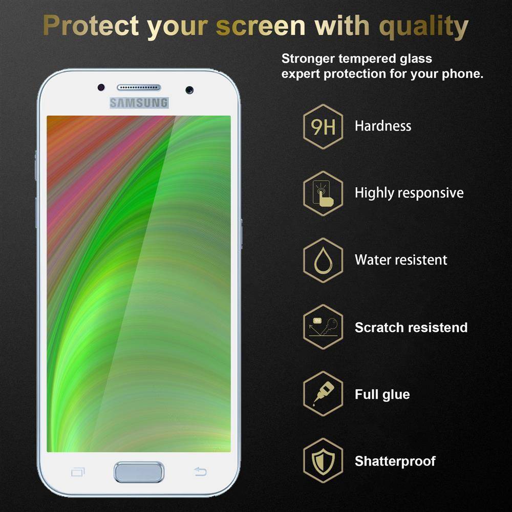 Cadorabo 3x Vollbild Panzer Folie für Samsung Galaxy A3 2017 Schutzfolie in Schwarz Tempered Display-Schutzglas