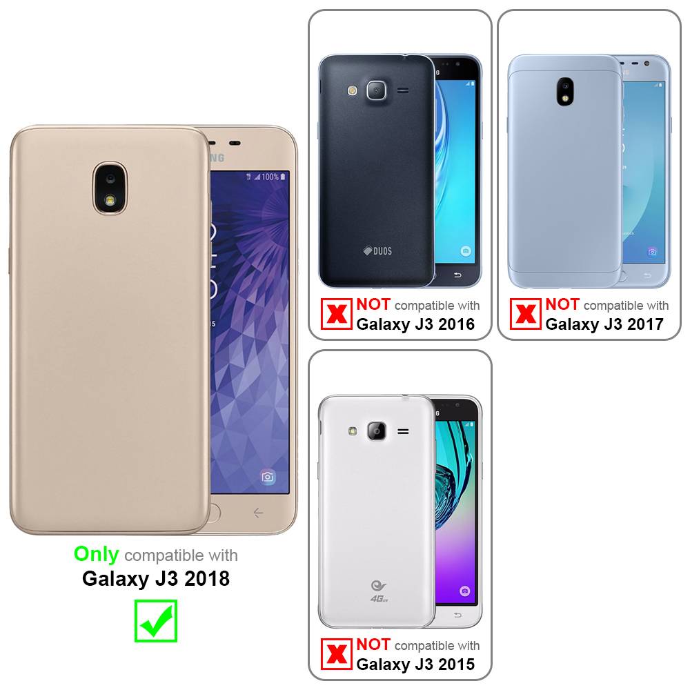 Cadorabo 3x Vollbild Panzer Folie für Samsung Galaxy J3 2018 Schutzfolie in Schwarz Tempered Display-Schutzglas