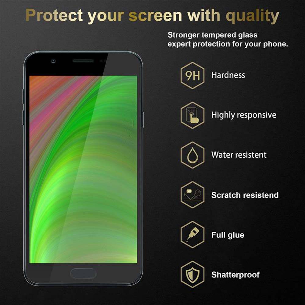 Cadorabo 3x Vollbild Panzer Folie für Samsung Galaxy J3 2018 Schutzfolie in Schwarz Tempered Display-Schutzglas