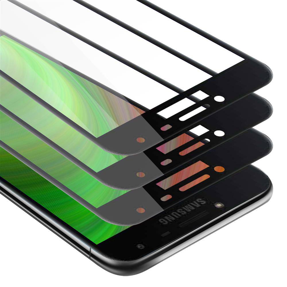 Cadorabo 3x Vollbild Panzer Folie für Samsung Galaxy J4 2018 Schutzfolie in Schwarz Tempered Display-Schutzglas