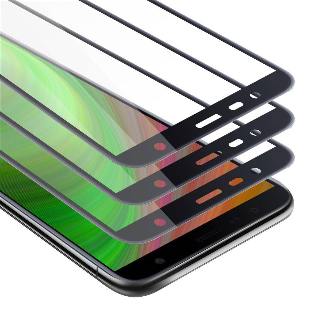Cadorabo 3x Vollbild Panzer Folie für Samsung Galaxy J4 PLUS Schutzfolie in Schwarz Tempered Display-Schutzglas