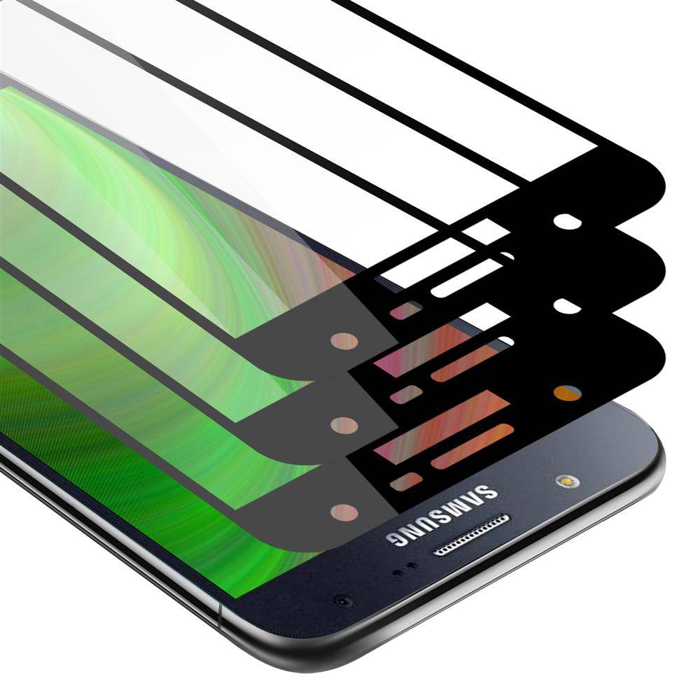 Cadorabo 3x Vollbild Panzer Folie für Samsung Galaxy J7 Schutzfolie in Schwarz Tempered Display-Schutzglas