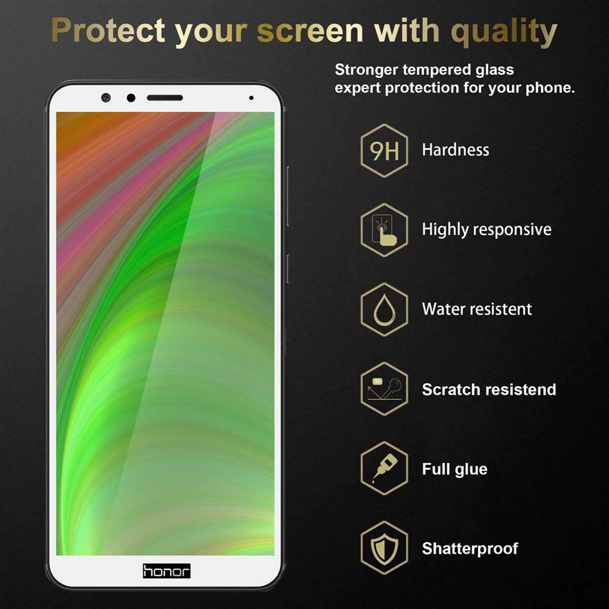 Cadorabo 3x Vollbild Panzer Folie für Honor 7X Schutzfolie in Schwarz Tempered Display-Schutzglas