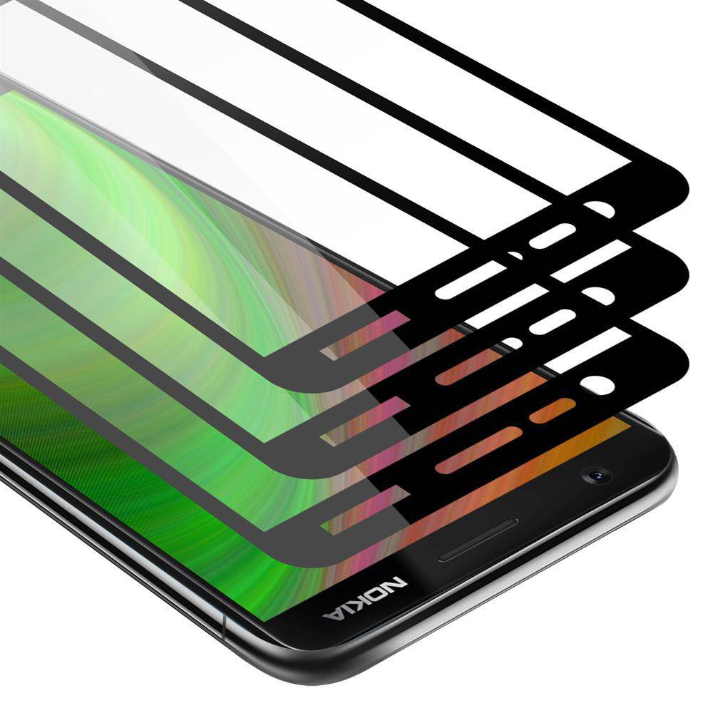 Cadorabo 3x Vollbild Panzer Folie für Nokia 3.1 2018 Schutzfolie in Schwarz Tempered Display-Schutzglas