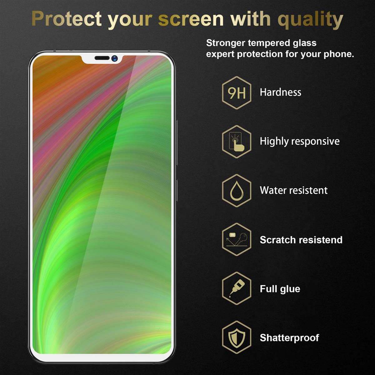 Cadorabo 3x Vollbild Panzer Folie für Vivo X21 Schutzfolie in Schwarz Tempered Display-Schutzglas