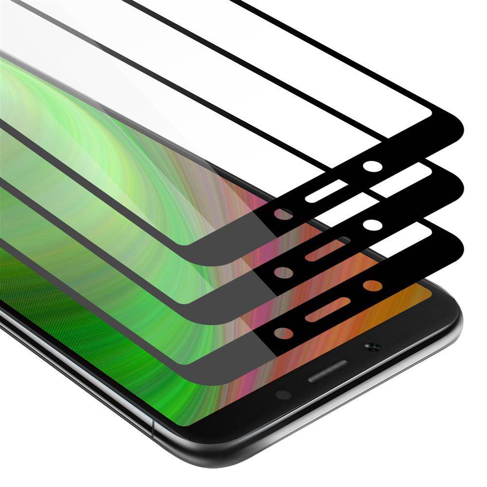 Cadorabo 3x Vollbild Panzer Folie für Xiaomi RedMi 6A Schutzfolie in Schwarz Tempered Display-Schutzglas