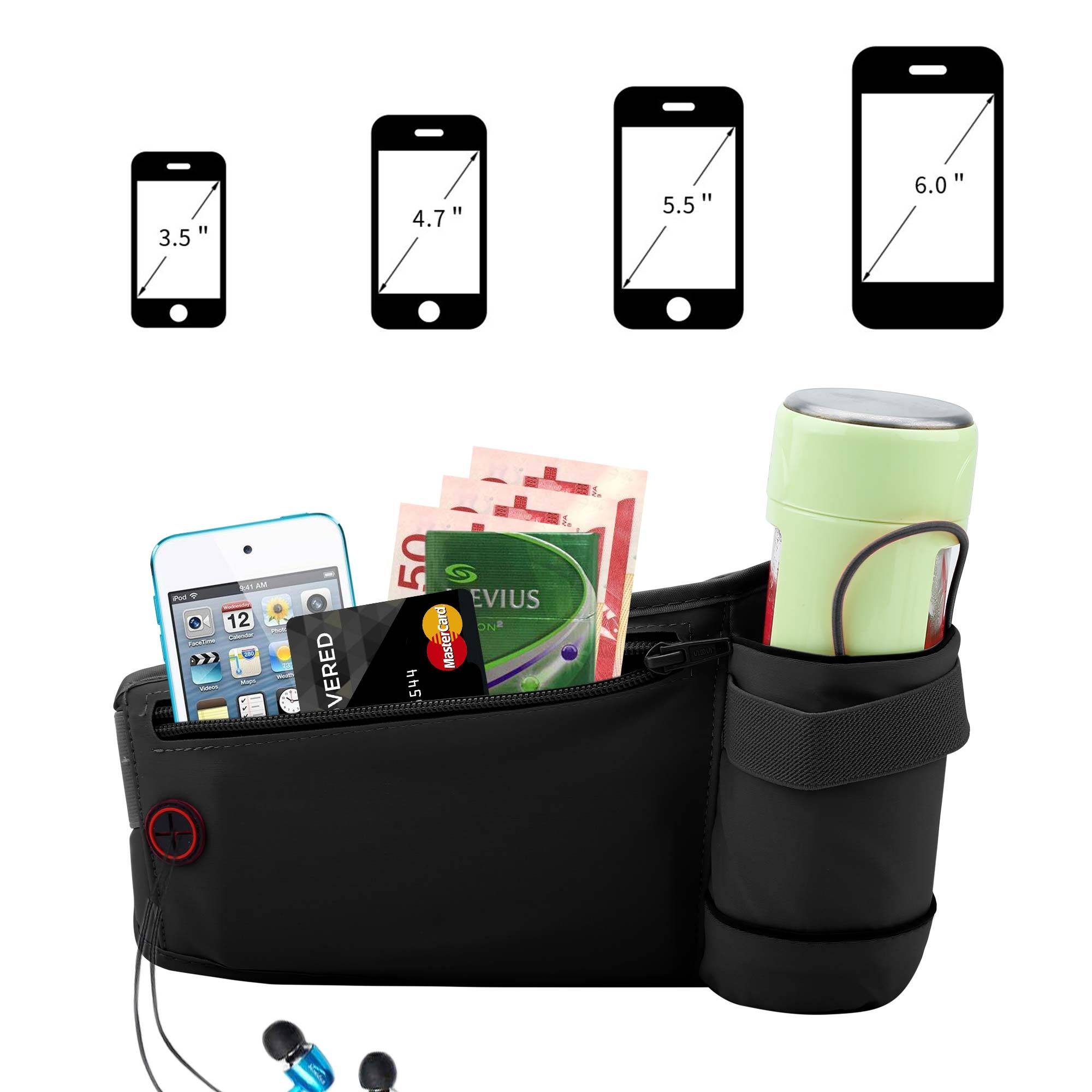 Cadorabo Bauchtasche für Handys in ARALIE SCHWARZ - Längenverstellbare Hüfttasche Gürteltasche Handytasche mit Reißverschluss