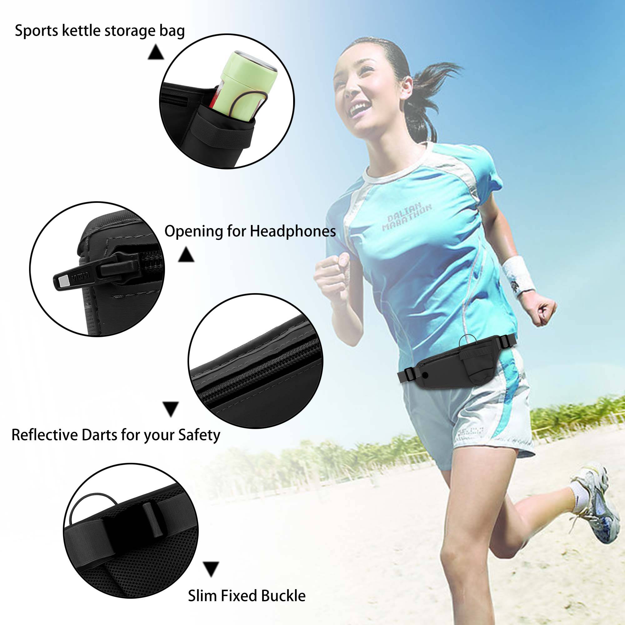 Cadorabo Bauchtasche für Handys in ARALIE SCHWARZ - Längenverstellbare Hüfttasche Gürteltasche Handytasche mit Reißverschluss