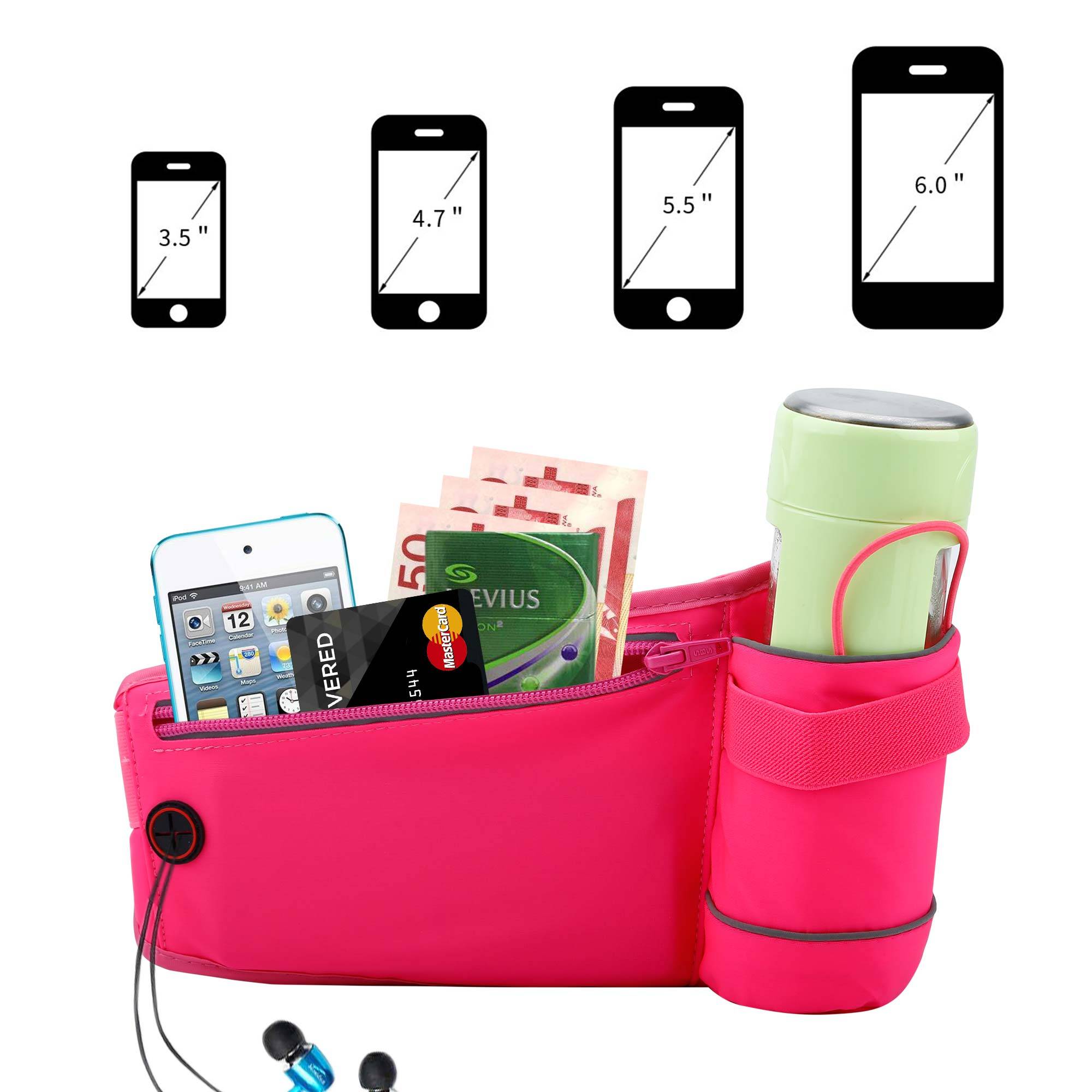 Cadorabo Bauchtasche für Handys in RIZINUS ROT - Längenverstellbare Hüfttasche Gürteltasche Handytasche mit Reißverschluss