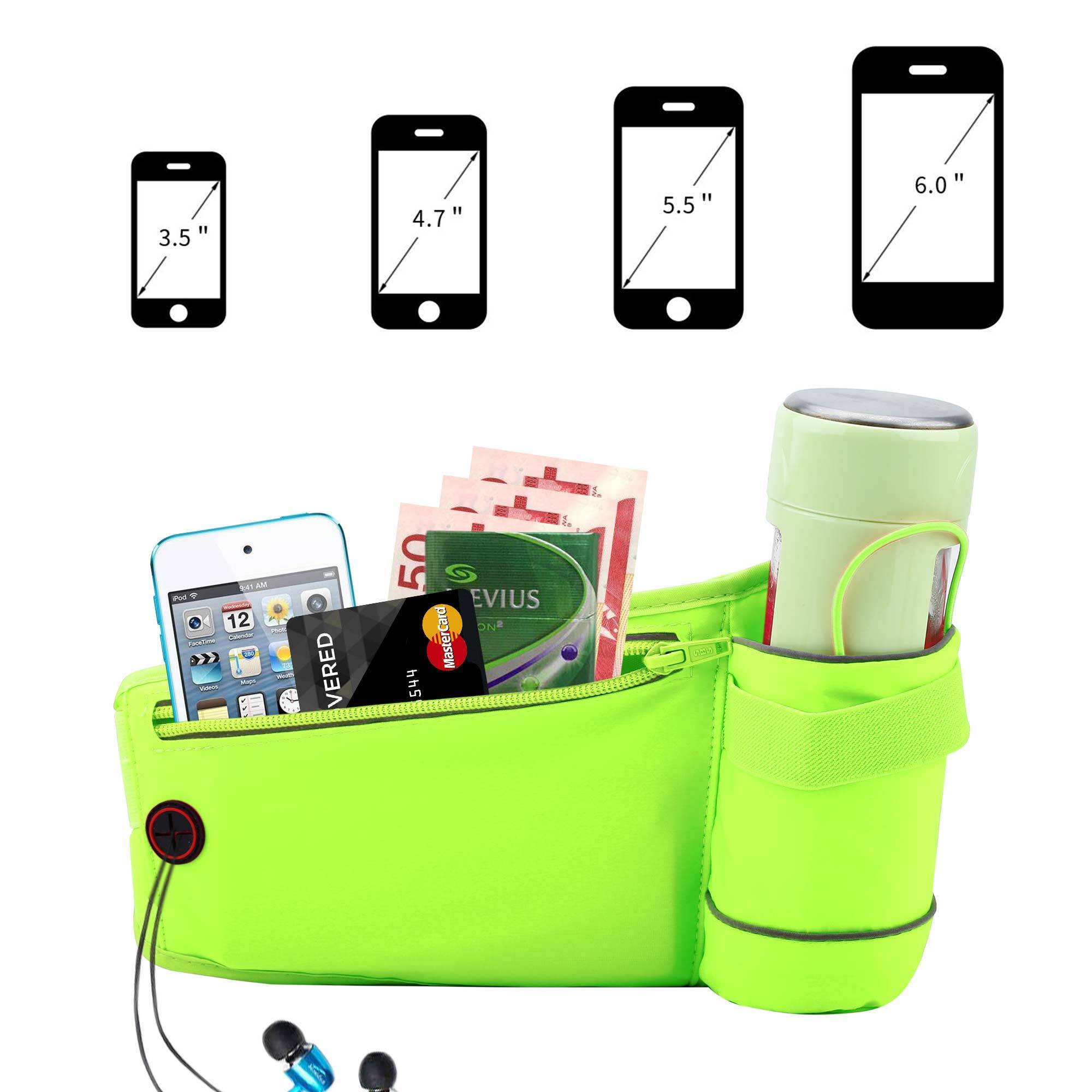 Cadorabo Bauchtasche für Handys in BAMBUS GRÜN - Längenverstellbare Hüfttasche Gürteltasche Handytasche mit Reißverschluss