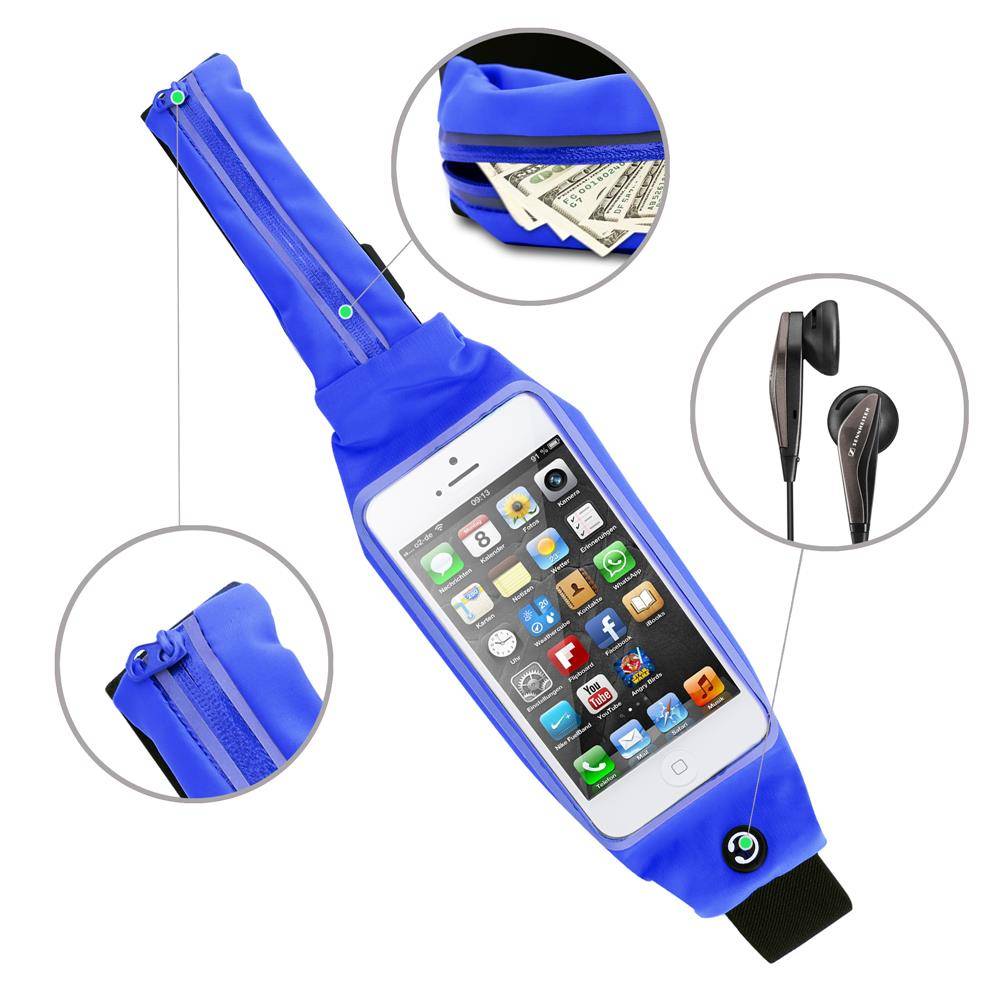 Cadorabo Sport Bauchtasche mit Flaschenfach und Fach für Handys in BONBON BLAU - Längenverstellbare Hüfttasche