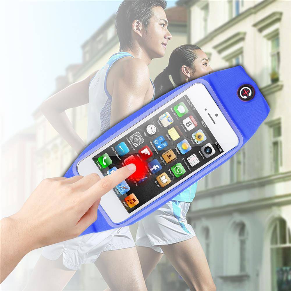 Cadorabo Sport Bauchtasche mit Flaschenfach und Fach für Handys in BONBON BLAU - Längenverstellbare Hüfttasche