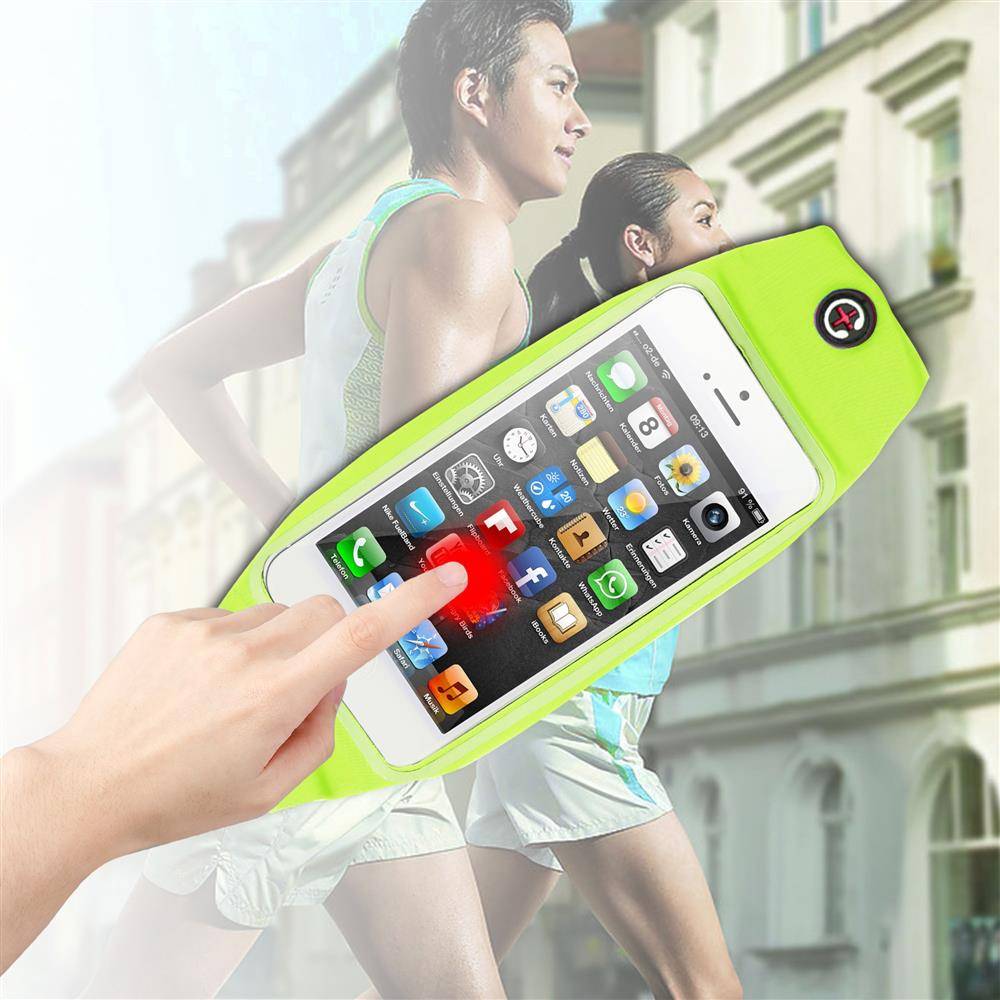 Cadorabo Sport Bauchtasche mit Flaschenfach und Fach für Handys in NEON GELB - Längenverstellbare Hüfttasche