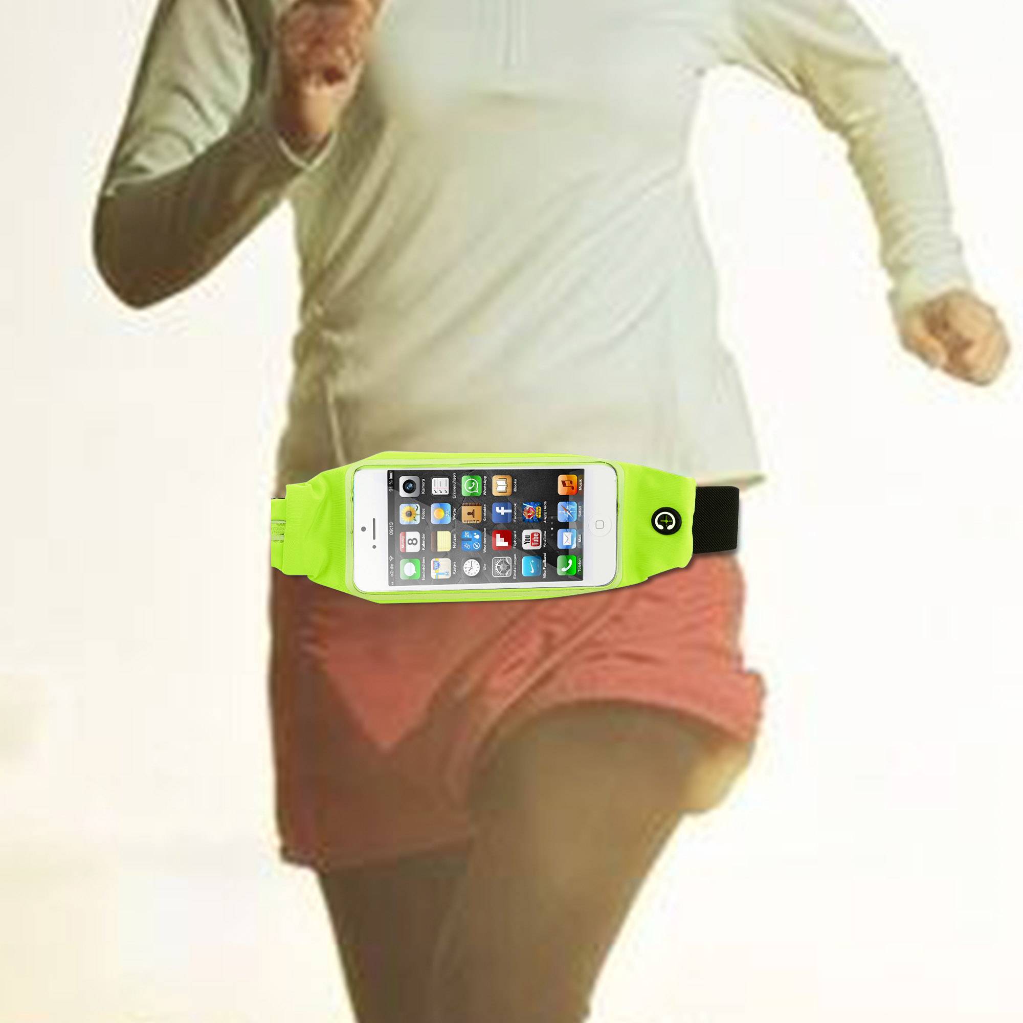 Cadorabo Sport Bauchtasche mit Flaschenfach und Fach für Handys in NEON GELB - Längenverstellbare Hüfttasche