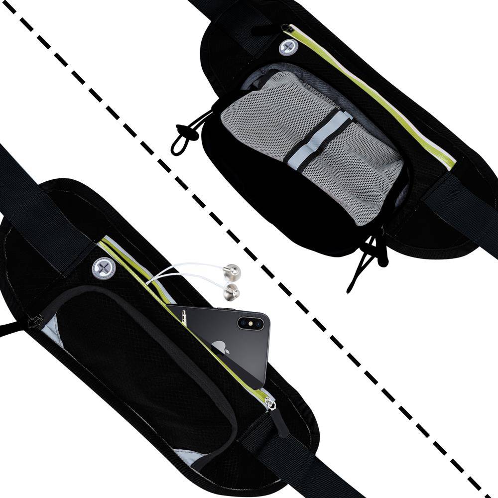 Cadorabo Sport Trinkflaschen Bauchtasche mit Reflektor in SCHWARZ GRÜN - Längenverstellbare Wasserdichte Reflektierende Hüfttasche