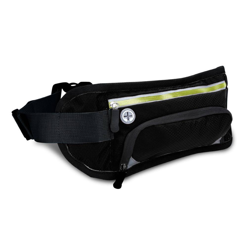 Cadorabo Sport Trinkflaschen Bauchtasche mit Reflektor in SCHWARZ GRÜN - Längenverstellbare Wasserdichte Reflektierende Hüfttasche
