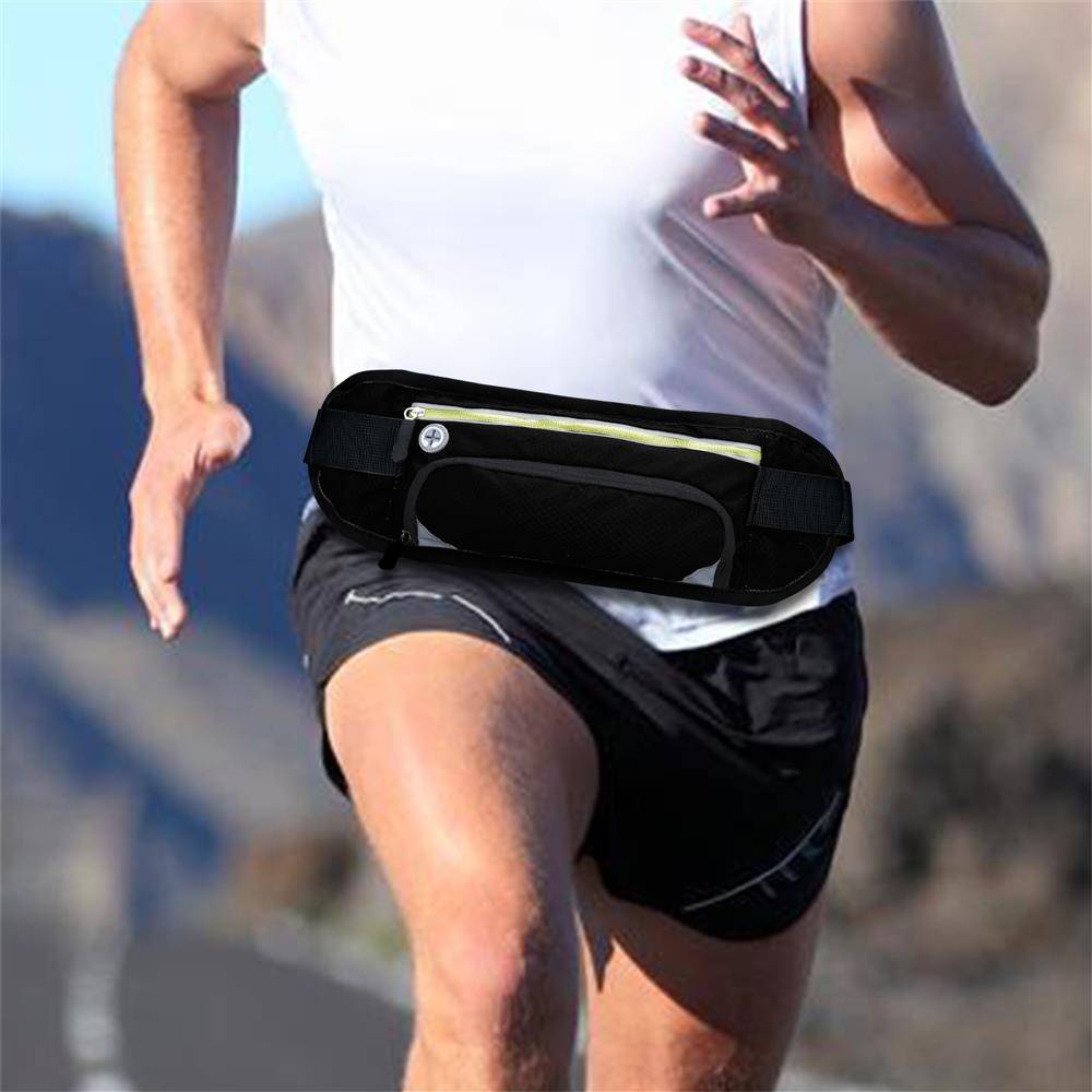 Cadorabo Sport Trinkflaschen Bauchtasche mit Reflektor in SCHWARZ GRÜN - Längenverstellbare Wasserdichte Reflektierende Hüfttasche