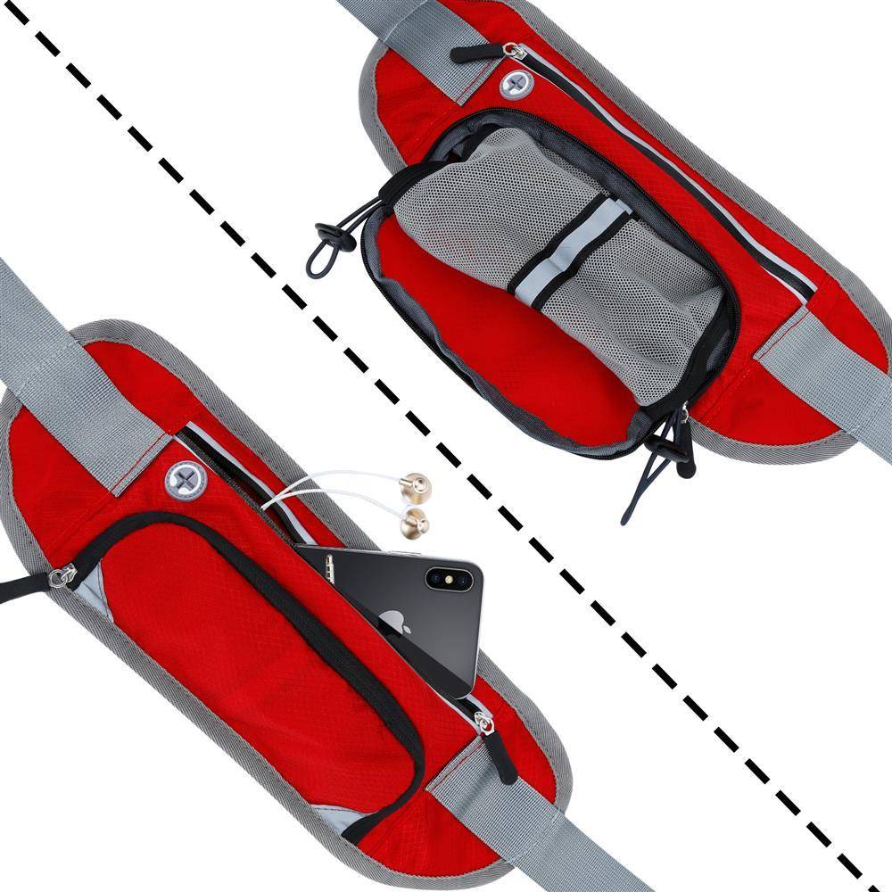 Cadorabo Sport Trinkflaschen Bauchtasche mit Reflektor in PETUNIE ROT - Längenverstellbare Wasserdichte Reflektierende Hüfttasche