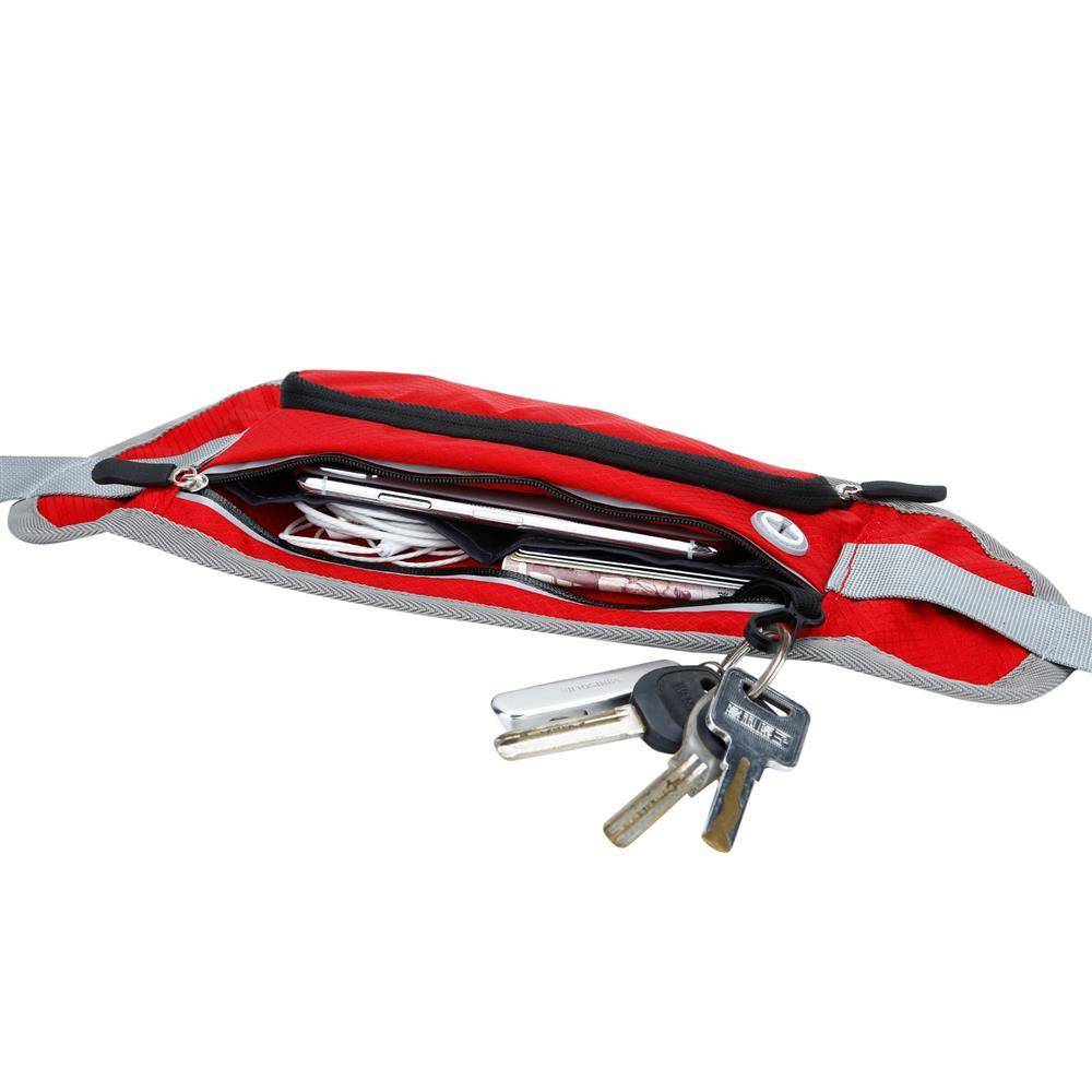 Cadorabo Sport Trinkflaschen Bauchtasche mit Reflektor in PETUNIE ROT - Längenverstellbare Wasserdichte Reflektierende Hüfttasche