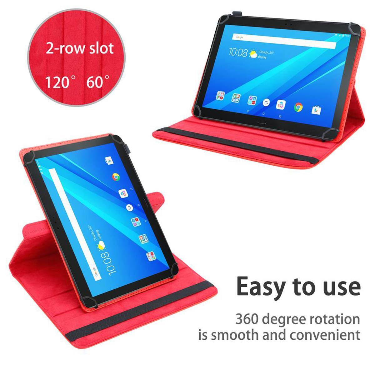Cadorabo Hülle für Lenovo Tab 4 10 PLUS (10.1 Zoll) Schutzhülle in Rot 360 Grad Tablet Hülle Etui Cover Case