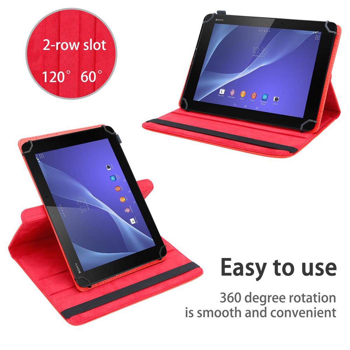 Cadorabo Hülle für Sony Xperia Tablet Z2 (10.1 Zoll) Schutzhülle in Rot 360 Grad Tablet Hülle Etui Cover Case