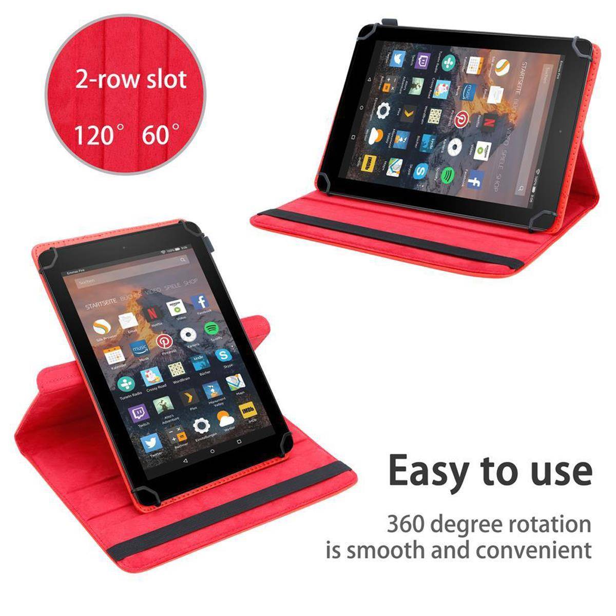 Cadorabo Hülle für Kindle FIRE HD 8 2017 / 2018 (7. und 8. Gen.) Schutzhülle in Rot 360 Grad Tablet Hülle Etui Cover