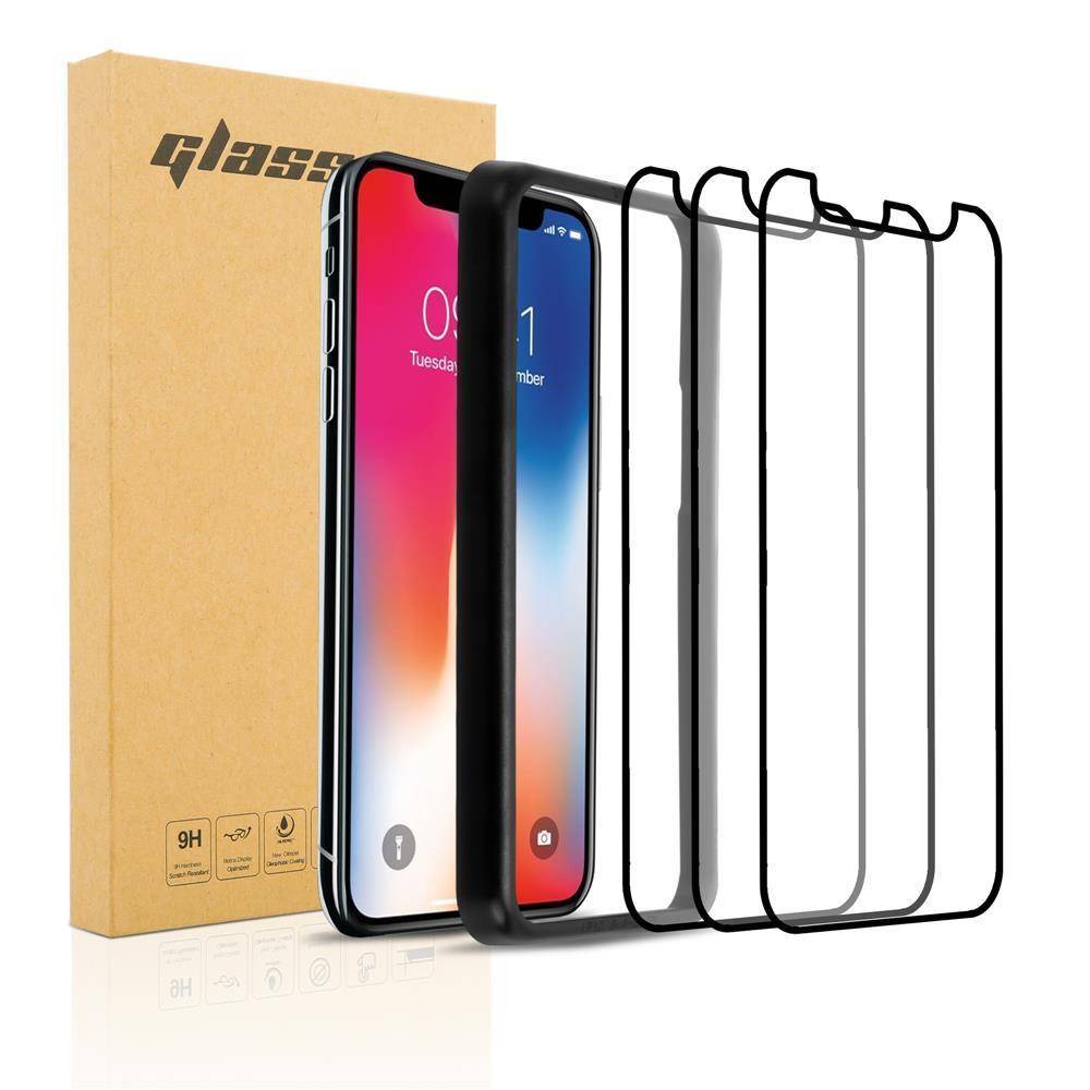 Cadorabo 3x Panzerfolie für Apple iPhone XS Schutzfolie in Schwarz Folie Tempered Display Schutzglas