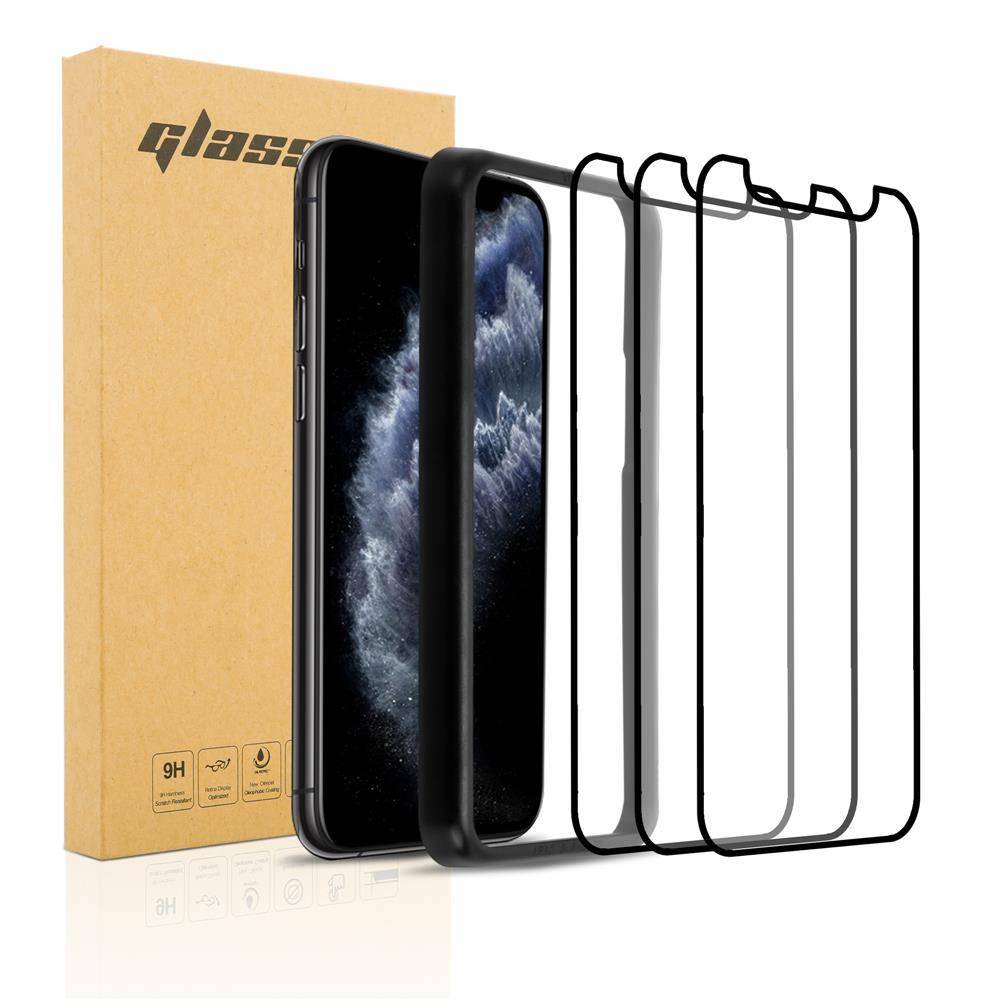 Cadorabo 3x Panzerfolie für Apple iPhone 11 Pro Max Schutzfolie in Schwarz Folie Tempered Display Schutzglas