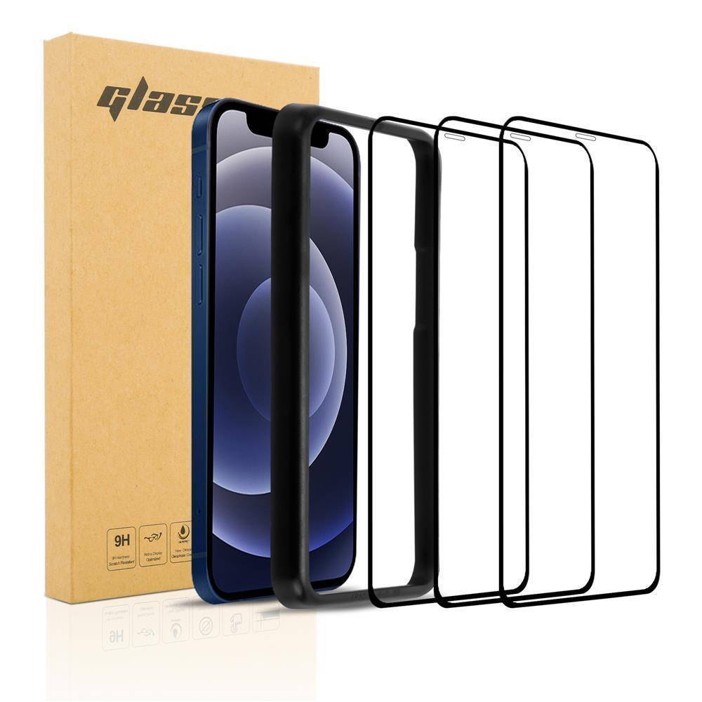 Cadorabo 3x Panzerfolie für Apple iPhone 12 Pro Max (6,7" Zoll) Schutzfolie in Schwarz Folie Tempered Display Schutzglas