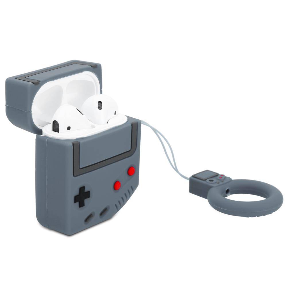 Cadorabo Hülle für Apple AirPod 1 & 2 Design Grau Silikon Kopfhörer Schutzhülle Case Schlüsselanhänger