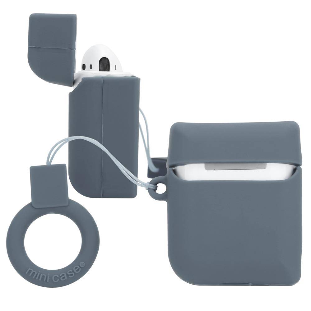 Cadorabo Hülle für Apple AirPod 1 & 2 Design Grau Silikon Kopfhörer Schutzhülle Case Schlüsselanhänger