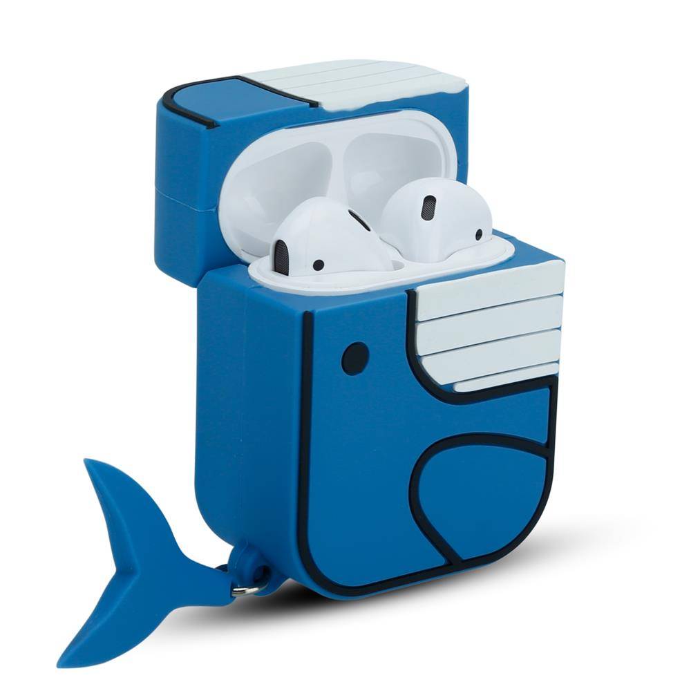 Cadorabo Hülle für Apple AirPod 1 & 2 Design Blau Silikon Kopfhörer Schutzhülle Case Schlüsselanhänger