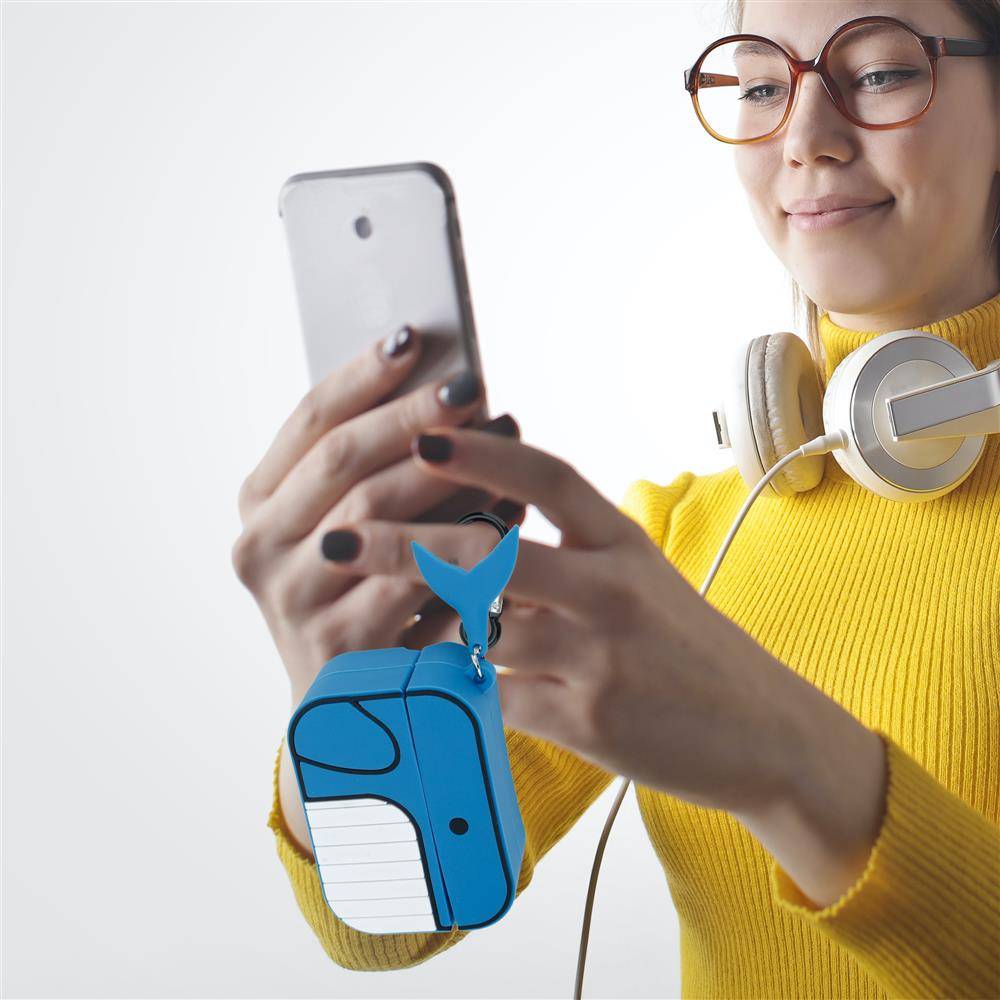 Cadorabo Hülle für Apple AirPod PRO 2 Design Blau Silikon Kopfhörer Schutzhülle Case Schlüsselanhänger