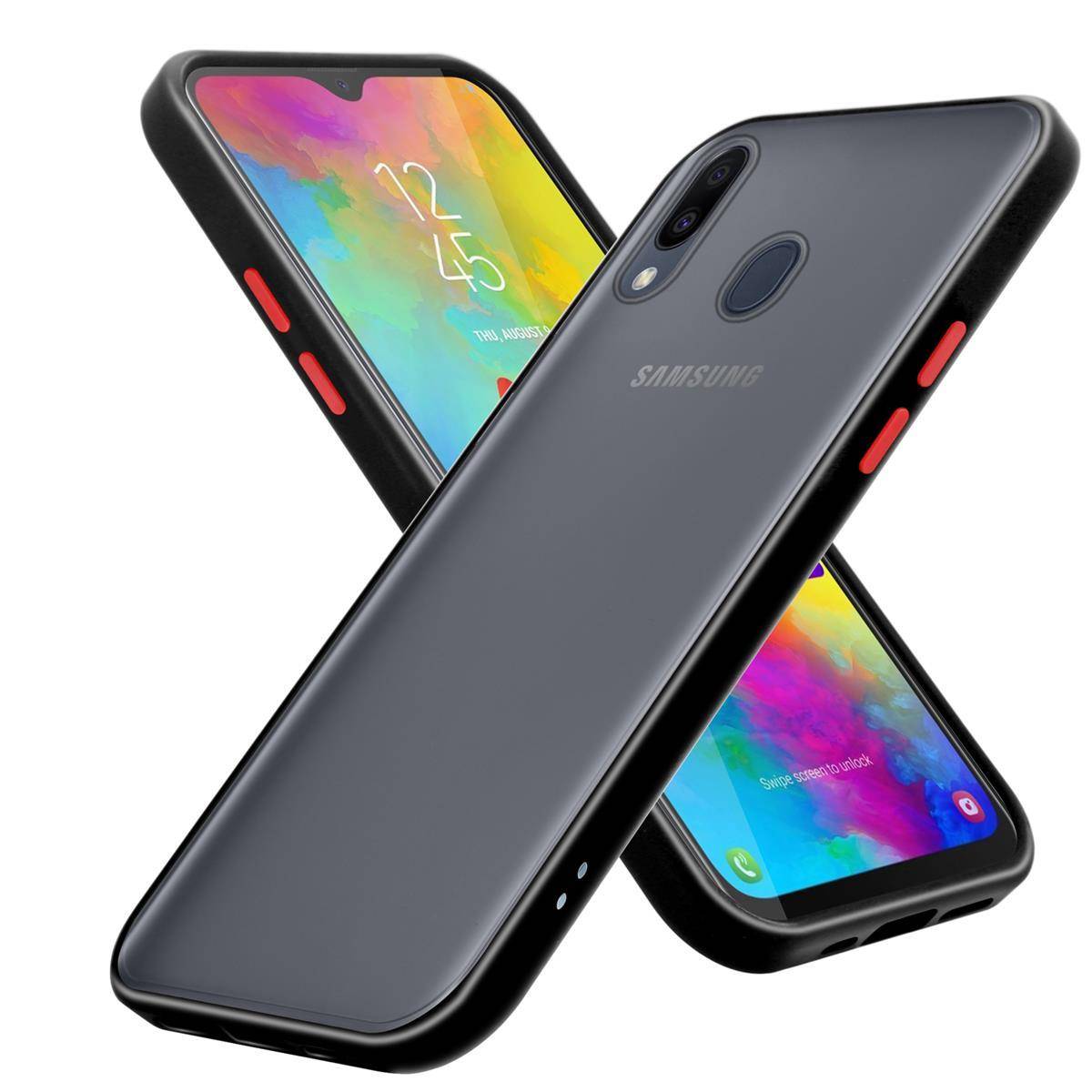 Cadorabo Hülle für Samsung Galaxy M20 Schutz Hülle in Transparent Handyhülle Hybrid Schutzhülle Etui TPU Silikon