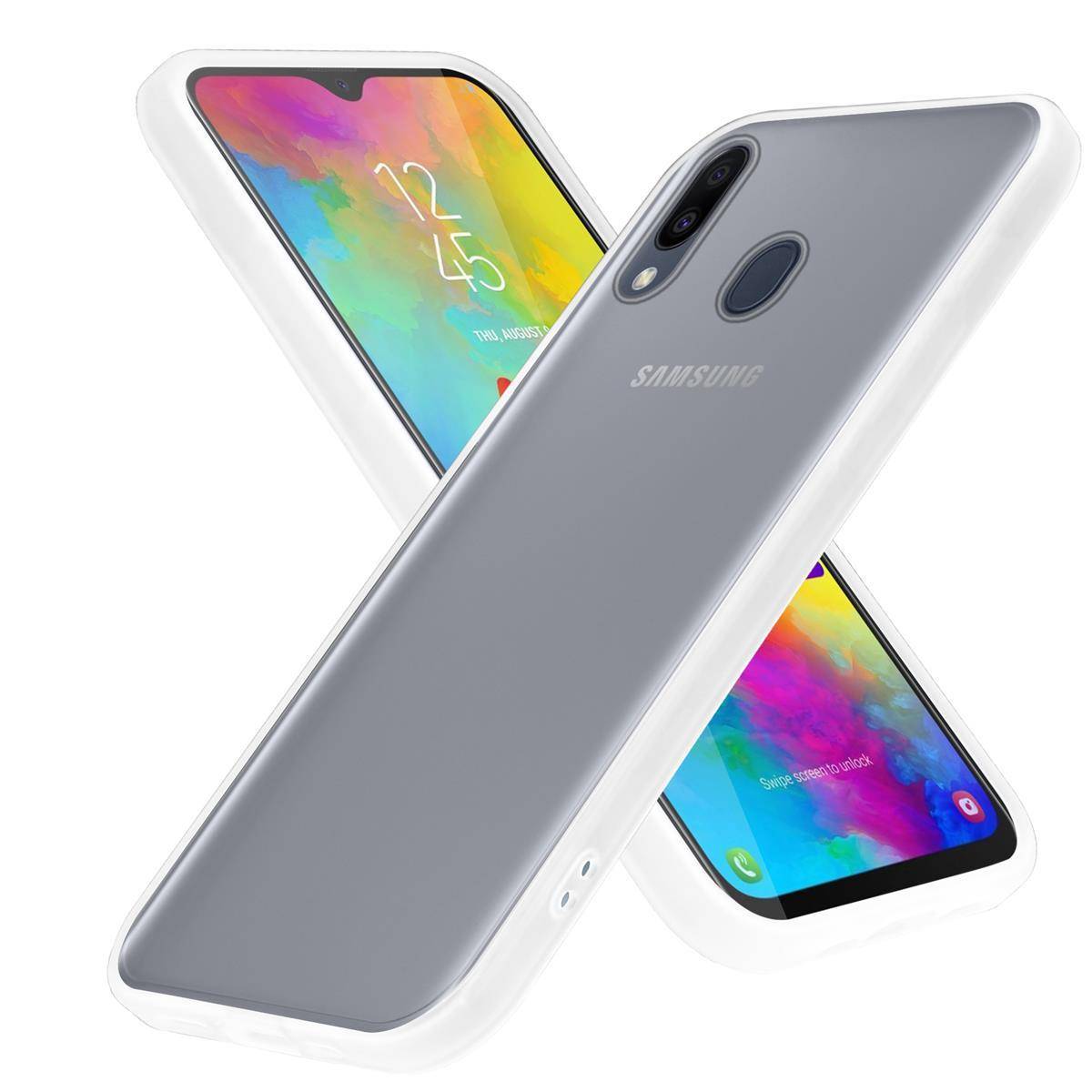 Cadorabo Hülle für Samsung Galaxy M20 Schutz Hülle in Transparent Handyhülle Hybrid Schutzhülle Etui TPU Silikon