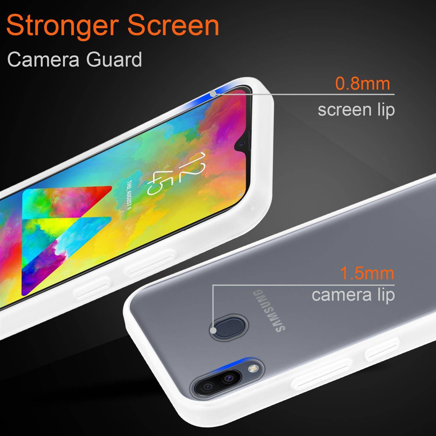 Cadorabo Hülle für Samsung Galaxy M20 Schutz Hülle in Transparent Handyhülle Hybrid Schutzhülle Etui TPU Silikon