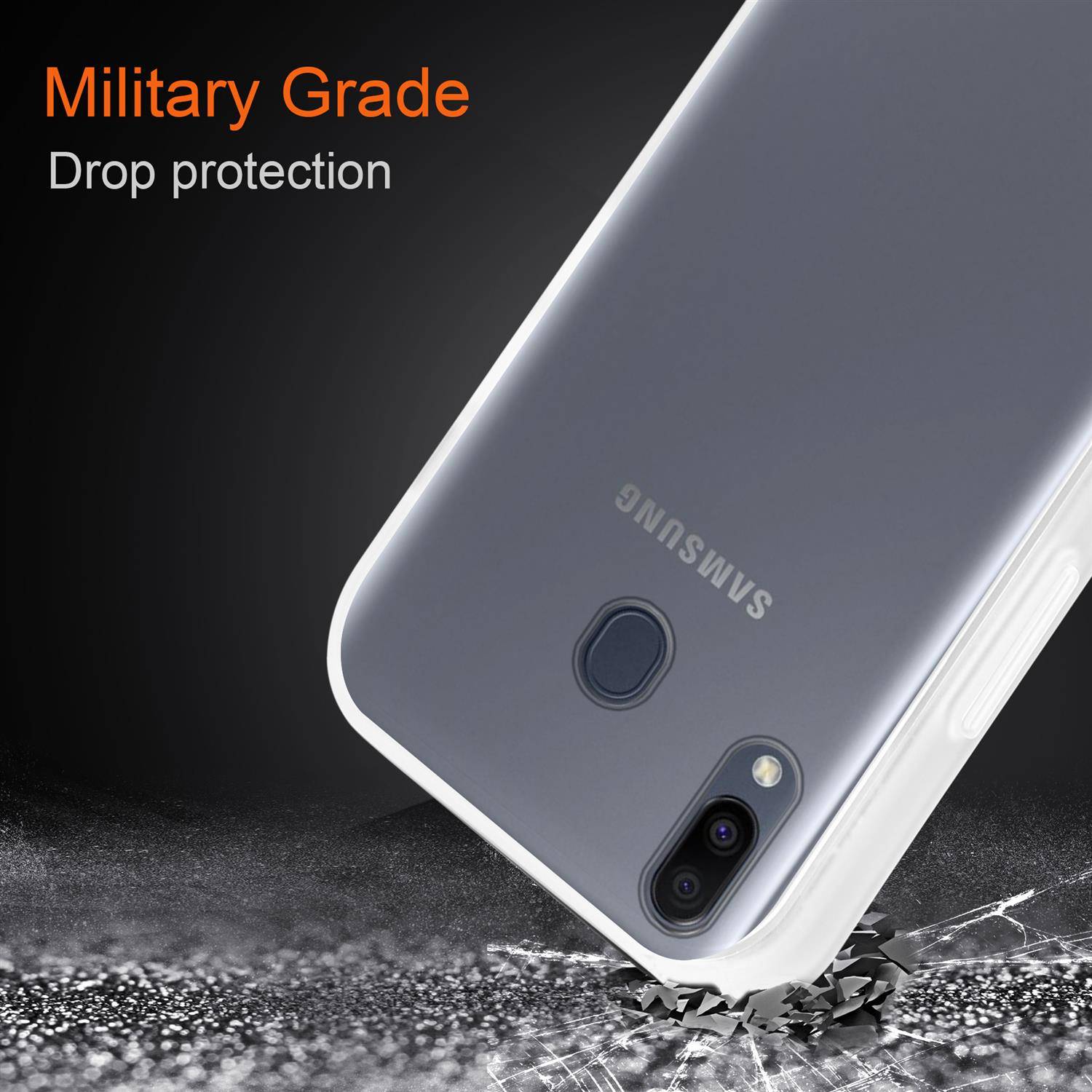 Cadorabo Hülle für Samsung Galaxy M20 Schutz Hülle in Transparent Handyhülle Hybrid Schutzhülle Etui TPU Silikon