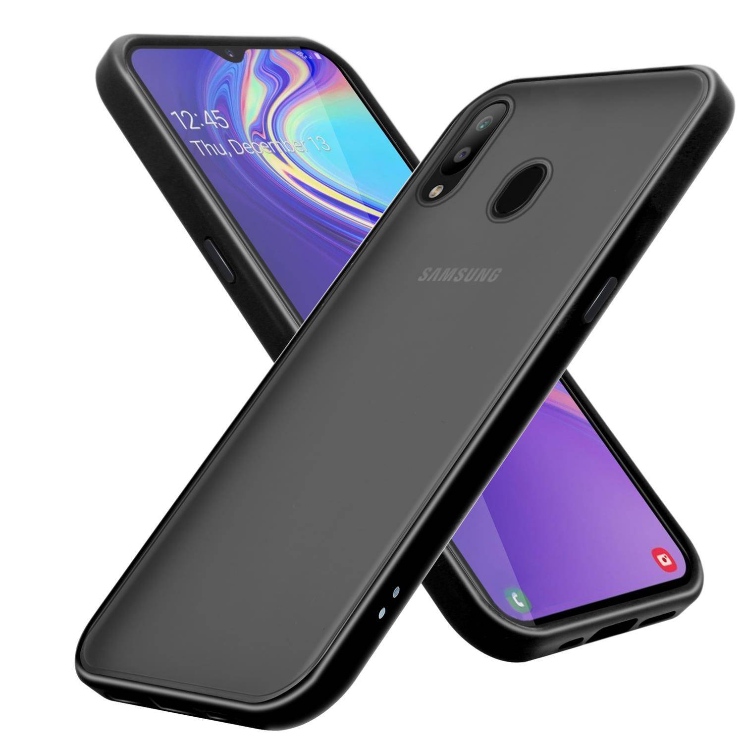 Cadorabo Hülle für Samsung Galaxy M30 / A40s Schutz Hülle in Schwarz Handyhülle Hybrid Schutzhülle Etui TPU Silikon