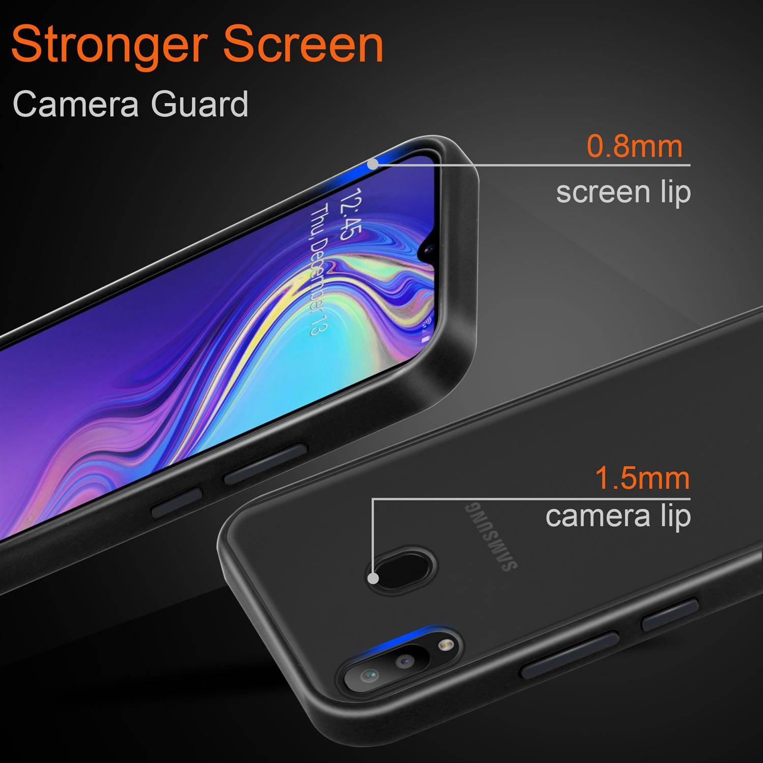 Cadorabo Hülle für Samsung Galaxy M30 / A40s Schutz Hülle in Schwarz Handyhülle Hybrid Schutzhülle Etui TPU Silikon