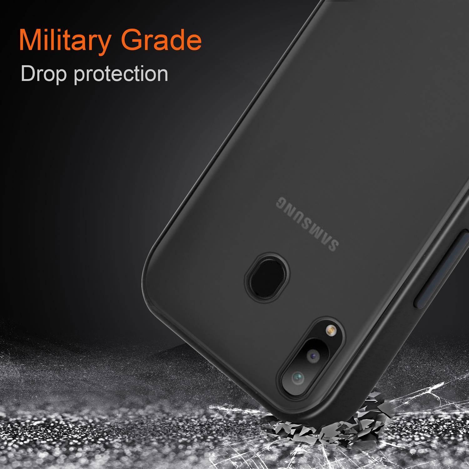 Cadorabo Hülle für Samsung Galaxy M30 / A40s Schutz Hülle in Schwarz Handyhülle Hybrid Schutzhülle Etui TPU Silikon