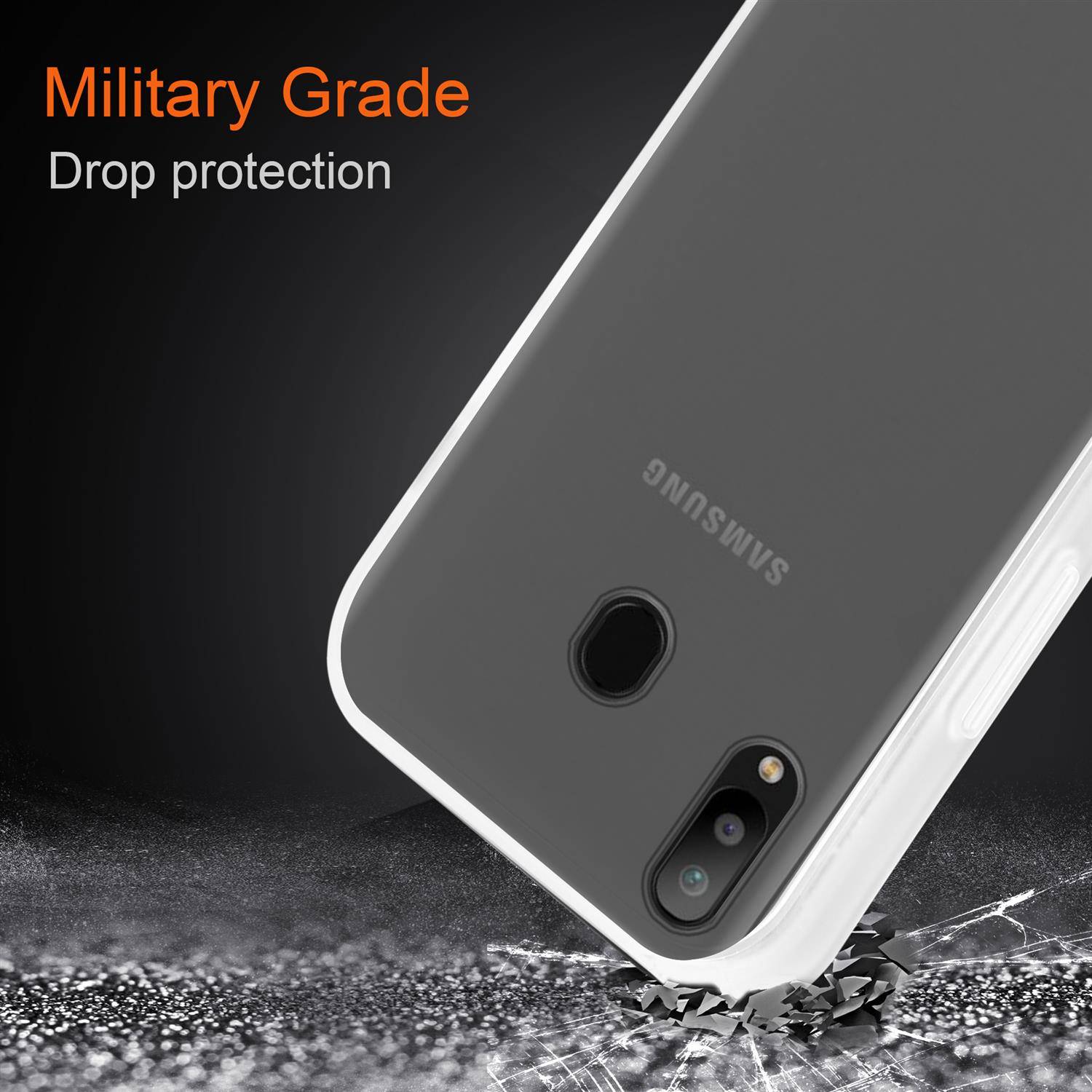 Cadorabo Hülle für Samsung Galaxy M30 / A40s Schutz Hülle in Transparent Handyhülle Hybrid Schutzhülle Etui TPU Silikon