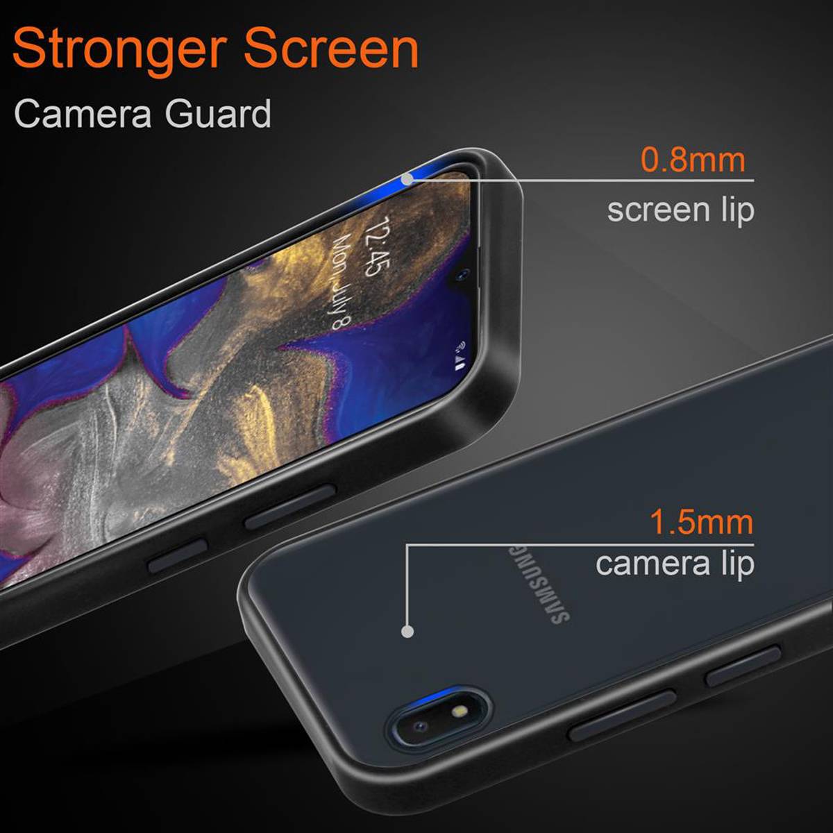Cadorabo Hülle für Samsung Galaxy A10e / A20e Schutz Hülle in Schwarz Handyhülle Hybrid Schutzhülle Etui TPU Silikon