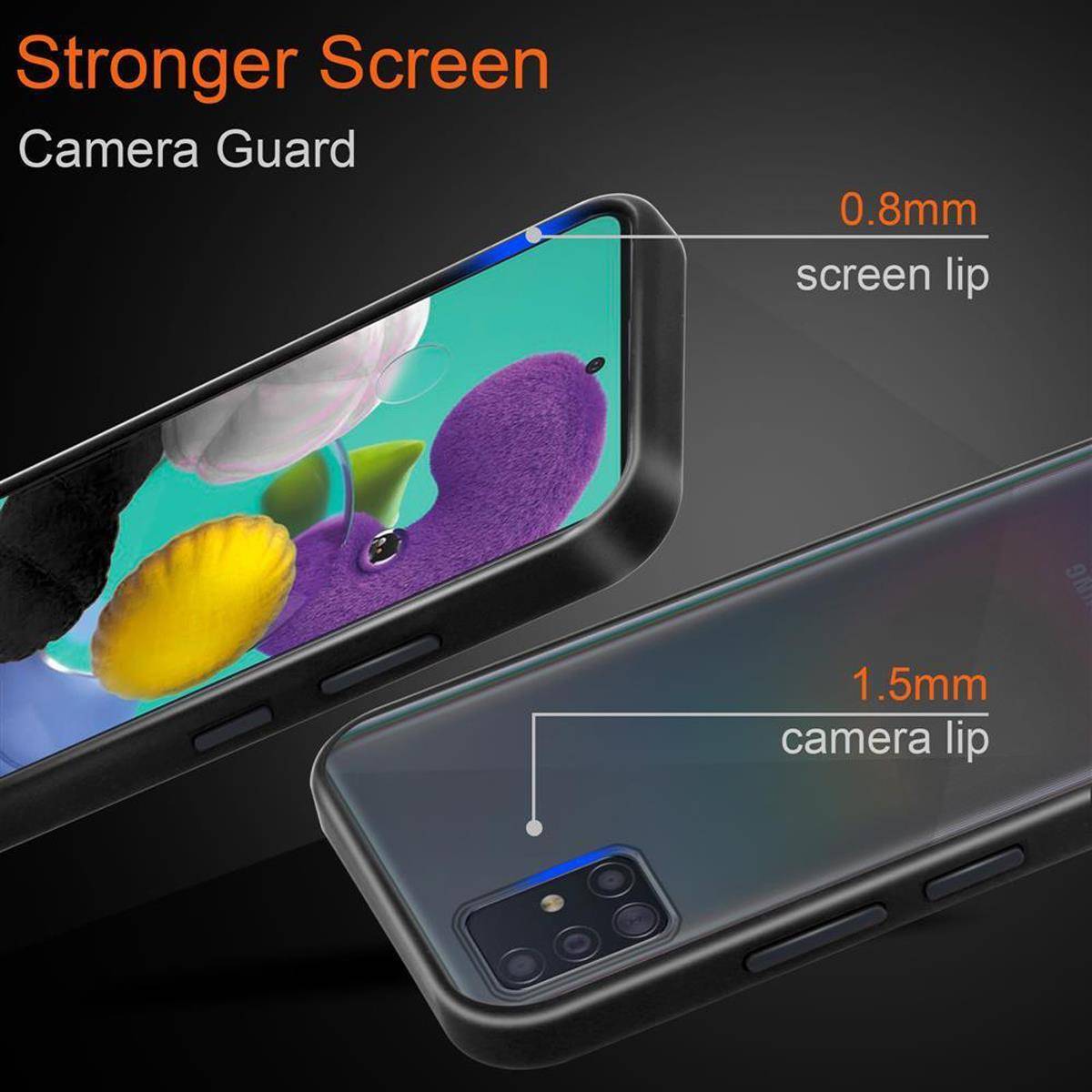 Cadorabo Hülle für Samsung Galaxy A51 4G / M40s Schutz Hülle in Schwarz Handyhülle Hybrid Schutzhülle Etui TPU Silikon