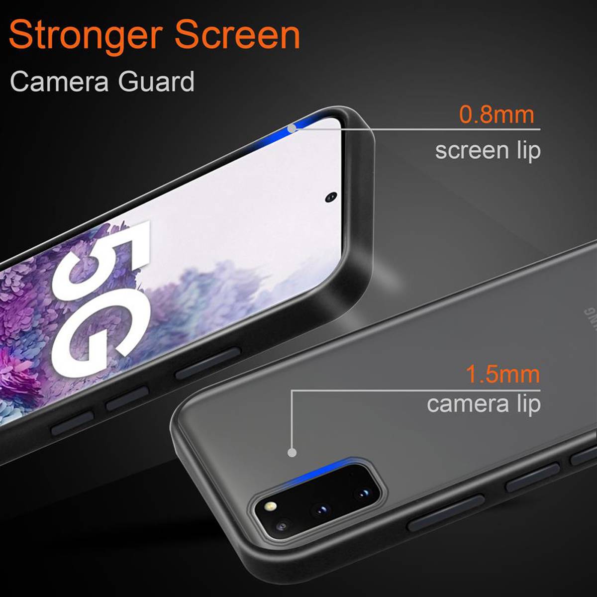 Cadorabo Hülle für Samsung Galaxy S20 Schutz Hülle in Schwarz Handyhülle Hybrid Schutzhülle Etui TPU Silikon