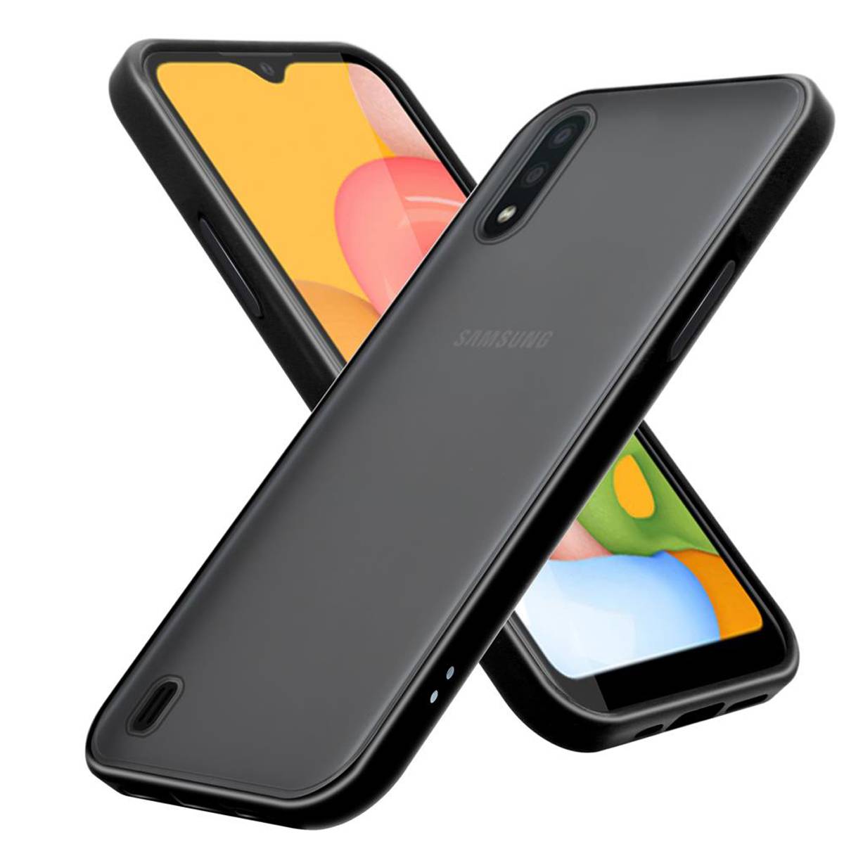 Cadorabo Hülle für Samsung Galaxy A01 Schutz Hülle in Schwarz Handyhülle Hybrid Schutzhülle Etui TPU Silikon