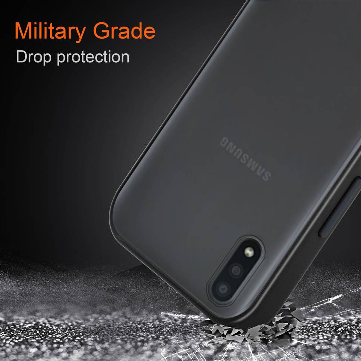 Cadorabo Hülle für Samsung Galaxy A01 Schutz Hülle in Schwarz Handyhülle Hybrid Schutzhülle Etui TPU Silikon
